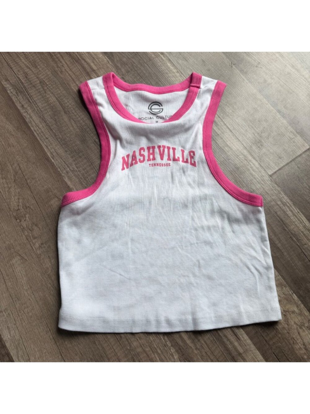 Nashville Tennessee Womens Tank Top White & Pink Trim Social Culture Size M